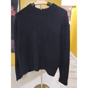 American Eagle Black Lightweight Fuzzy Crewneck Sweater S Classic Y2K Minimalist